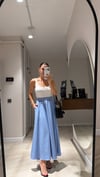 Mavi Bel Lastikli Yan Cepli Maxi Boy Etek