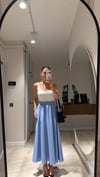 Mavi Bel Lastikli Yan Cepli Maxi Boy Etek