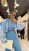 Mavi Beyaz Çizgili Crop Gömlek 