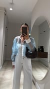 Mavi Beyaz Çizgili Crop Tül Gömlek