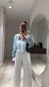 Mavi Beyaz Çizgili Crop Tül Gömlek