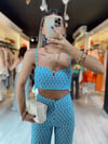 Mavi Çapraz Askılı Crop Bluz