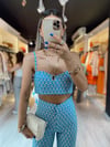 Mavi Çapraz Askılı Crop Bluz