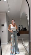 Mavi Çiçek İşleme Detaylı İspanyol Paça Jean 