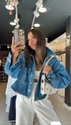 Mavi Çift Cepli Çıt Çıtlı Jean Ceket 