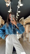 Mavi Çift Cepli Çıt Çıtlı Jean Ceket 