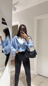 Mavi Çizgili Kendinden Atletli Balon Bluz