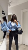 Mavi Çizgili Kendinden Atletli Balon Bluz