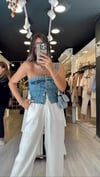 Mavi Duğmeli Jean Korse Bluz 