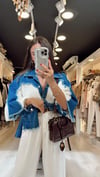 Mavi Ekru Triko Detaylı Jean Ceket