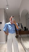 Mavi Geniş Kol Yan Büzgülü Crop Gömlek