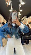 Mavi Gümüş Zımbalı Crop Jean Ceket