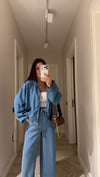 Mavi Kapüşonlu Bel Lastikli Marka Model Ceket