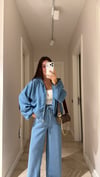 Mavi Kapüşonlu Bel Lastikli Marka Model Ceket
