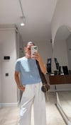Mavi Kendinden Desenli Ajurlu Kısa Kol Bluz