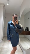 Mavi Kendinden Kemerli Denim Elbise
