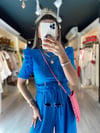 Mavi Kolları Fırfırlı Fitilli Bluz