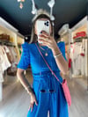 Mavi Kolları Fırfırlı Fitilli Bluz