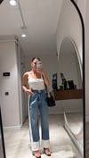 Mavi Paça Peluş Detaylı Şeritli Denim Pantolon