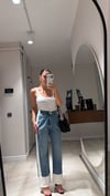 Mavi Paça Peluş Detaylı Şeritli Denim Pantolon