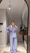 Mavi Pembe Çizgili Ravi Poplin Pantolon