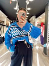 Mavi Polo Yaka Etnik Desenli Triko Kazak