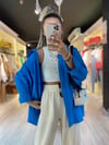 Mavi Poplin Kumaş Düşük Omuzlu Oversize Gömlek