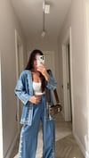 Mavi Pul İşleme Detaylı Denim Kimono 