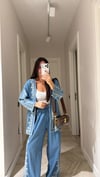 Mavi Pul İşleme Detaylı Denim Kimono 