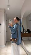 Mavi Taş Detaylı Oversize Denim Gömlek