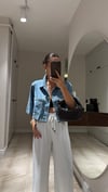 Mavi Tek Cepli Crop Jean Gömlek