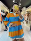 Mavi Turuncu Polo Yaka Çizgili Sweat 