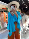 Mavi Yanı Yırtmaçlı Oversize Gömlek