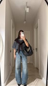 Mavi Yıkamalı Dikiş Detaylı Baggy Jean