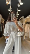 Metalik Gri Kesik Yaka Crop Tshirt