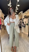 Mint Yeşili Beli Lastikli Marka Model Bol Paça Keten Pantolon