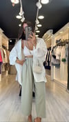 Mint Yeşili Beli Lastikli Marka Model Bol Paça Keten Pantolon