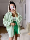Mint Yeşili Düşük Omuzlu Oversize Gömlek