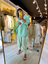 Mint Yeşili Paça Pileli Pantolon