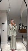 Mint Yeşili V Yaka Düğmeli Pantolon Takım