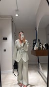 Mint Yeşili V Yaka Düğmeli Pantolon Takım