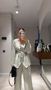 Mint Yeşili V Yaka Düğmeli Pantolon Takım