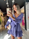 Mor Fırfırlı Saten Elbise