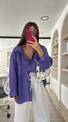 Mor Tensel Kumaş Düşük Omuzlu Oversize Gömlek