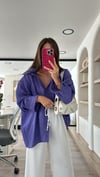 Mor Tensel Kumaş Düşük Omuzlu Oversize Gömlek