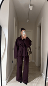 Mürdüm Arka Cepli Bol Paça Denim Pantolon