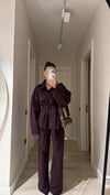 Mürdüm Arka Cepli Bol Paça Denim Pantolon