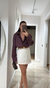Mürdüm Ön Düğmeli Marka Model Keten Gömlek