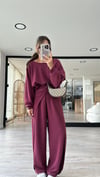Bordo Ön Düğüm Detaylı Modal Pantolon
