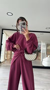 Bordo Ön Düğüm Detaylı Modal Pantolon